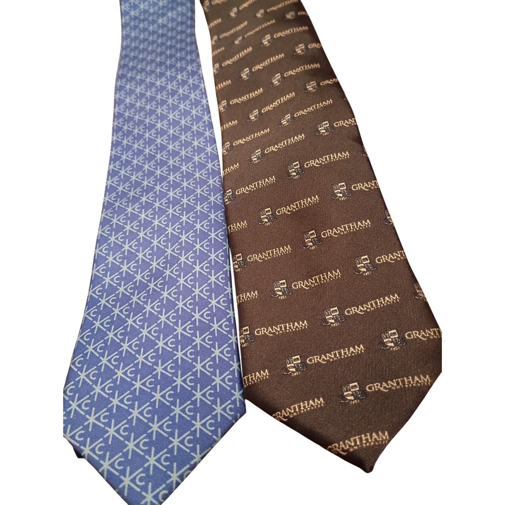 Lot of 2 Silk Ties Grand Isle Light Blue Geometric & Grantham University Brown
